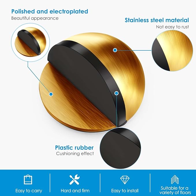 2 Pcs Self Adhesive Door Stoppers, Stainless Steel Floor Door Stop Wall - Image 2