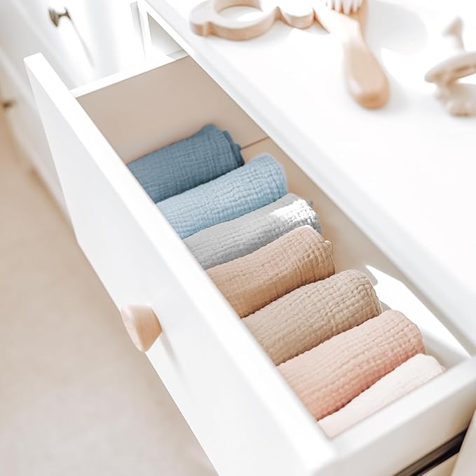 Konssy 7-Pack Ultra Soft Muslin Cotton Face Wash Cloths, Reusable Absorbent - Image 8