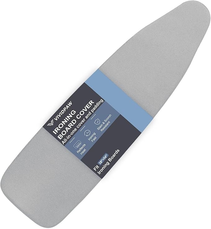 Ironing Board Cover and Pad 18x54, Thick Padding, Elastic Edge, Silicone Coated by VividPaw