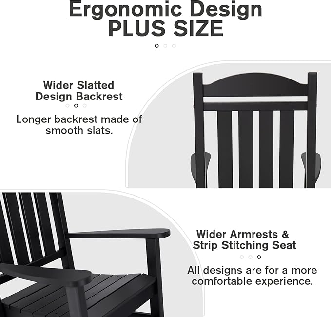 Devoko HDPE Rocking Chair Plastic Outdoor Indoor Patio Rocker Chair High Back All Weather Rocker for Patio Backyard Porch Garden (Black) - Image 5