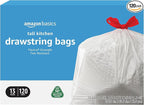 Amazon Basics 13 Gallon Tall Kitchen Drawstring Trash Bags, Flextra Strength by AmazonBasics