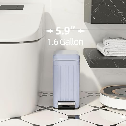 Slim Bathroom Trash Can with Lid Soft Close, 1.6 Gallon Stainless Steel Garbage - Image 2