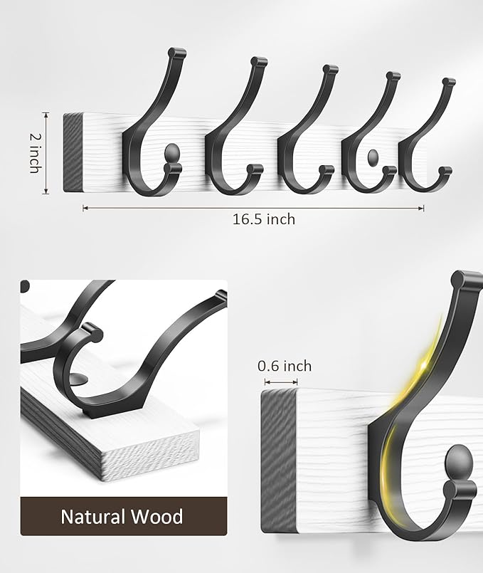 Coat Rack Wall Mount, 16.5 Inches Wood Coat Hooks Wall Mount, Wall Coat Rack - Image 7