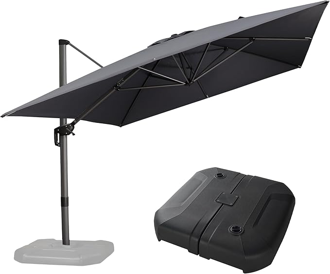 PURPLE LEAF 10' X 13' Patio Umbrella with Base Outdoor Cantilever Rectangle Offset Umbrella with 360-degree Rotation for Garden Deck Pool Patio Grey by PURPLELEAF