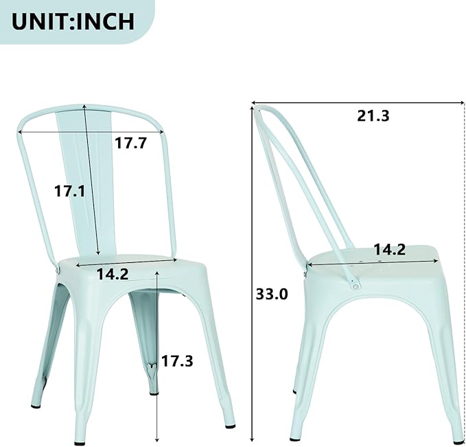 FDW | Set of 4 Metal Dining Chairs | Blue | Stackable Tolix Side Chairs with Backrest | Scratch-Resistant | Non-Slip Feet | Indoor/Outdoor Use | 330 lbs Capacity | Ideal for Kitchen & Restaurant - Image 3