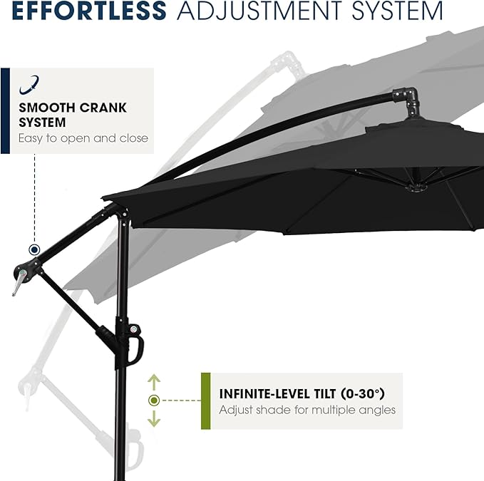 wikiwiki 10ft Patio Umbrella with Base Included, Outdoor Offset Cantilever Umbrella with Sandbag Base for Backyard, Garden and Pool, Easy to Tilt and Crank, Black - Image 5