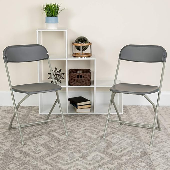 Flash Furniture Hercules Series Plastic Folding Chairs for Parties and Weddings, Stackable Commercial Event Seats, Set of 10, Gray - Image 2