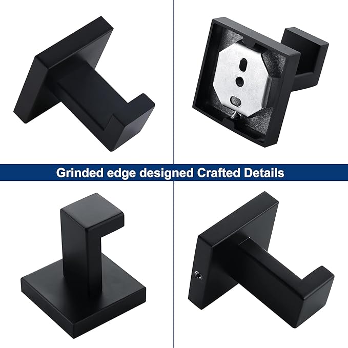 Towel Hooks for Bathrooms, Matte Black Towel Hook for Kitchen Bathroom - Image 7