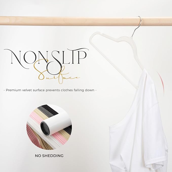 HOUSE DAY Premium Velvet Hangers 50 Pack Ivory, Non-Slip Flocked Felt Hangers - Image 4