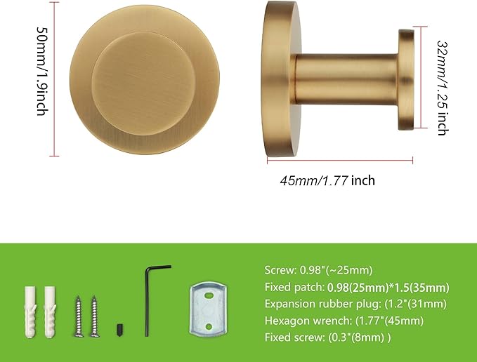 TUNNY 5 Pack Round Towel Hooks-Champagne Gold Modern Coat Hooks Shower Towel - Image 2