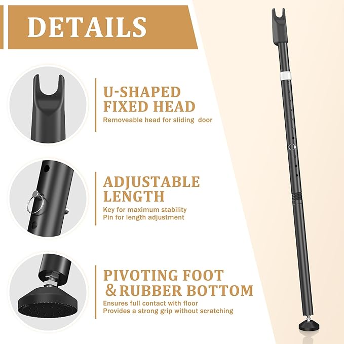 Sliding Door Security Bar and 2-in-1 Sliding Glass Door Stoppers Security - Image 7