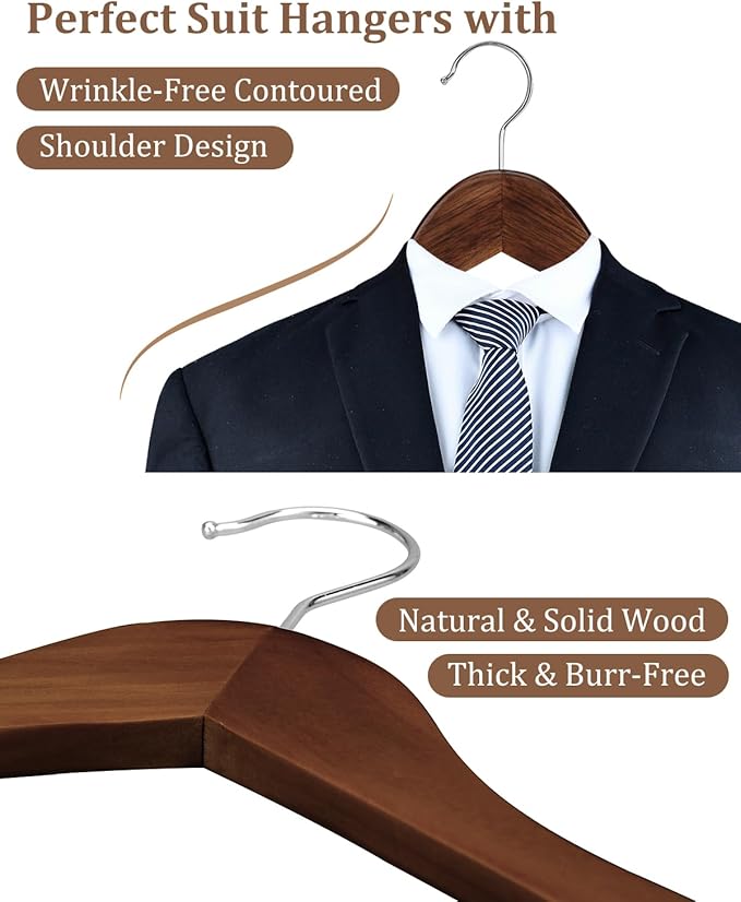 AMKUFO Wooden Hangers 20 Pack Wood Suit Hanger Non Slip Coat Hangers - Image 5