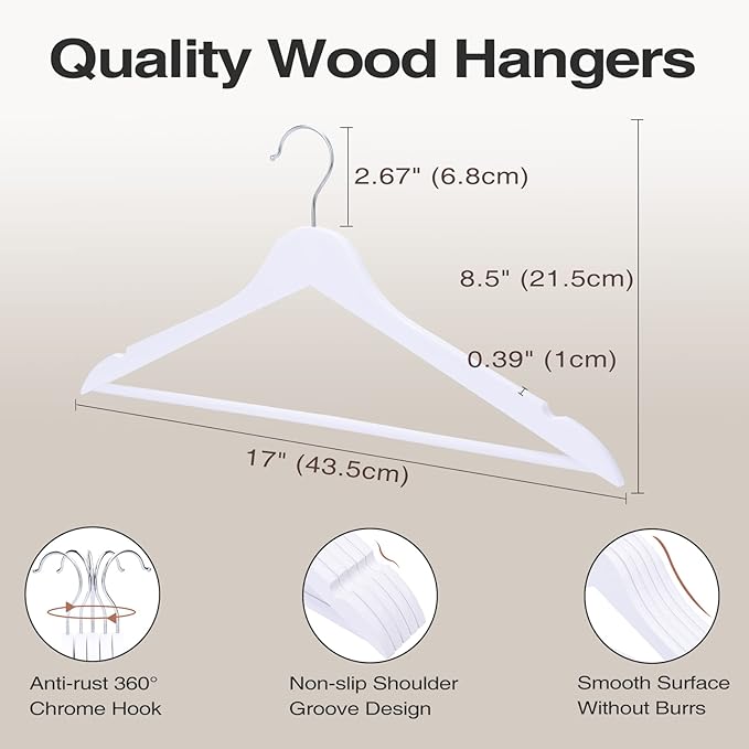 FairyHaus Wooden Hangers 30 Pack White, Slim Wood Coat Suits Hanger - Image 7