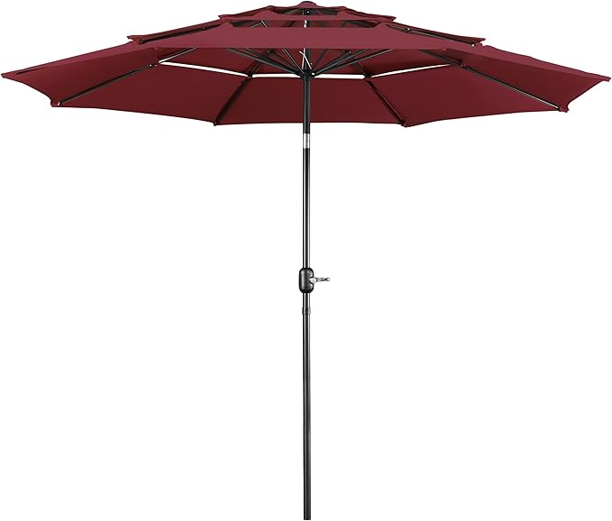 Yaheetech 3 Tier Patio Umbrella 10ft Vented Outdoor Large Market Table Umbrella with 8 Sturdy Ribs & 1.5" Umbrellla Pole, Double-layer Cloth & Push-button Tilting & Crank for Pool/Garden/Lawn Burgundy by Yaheetech