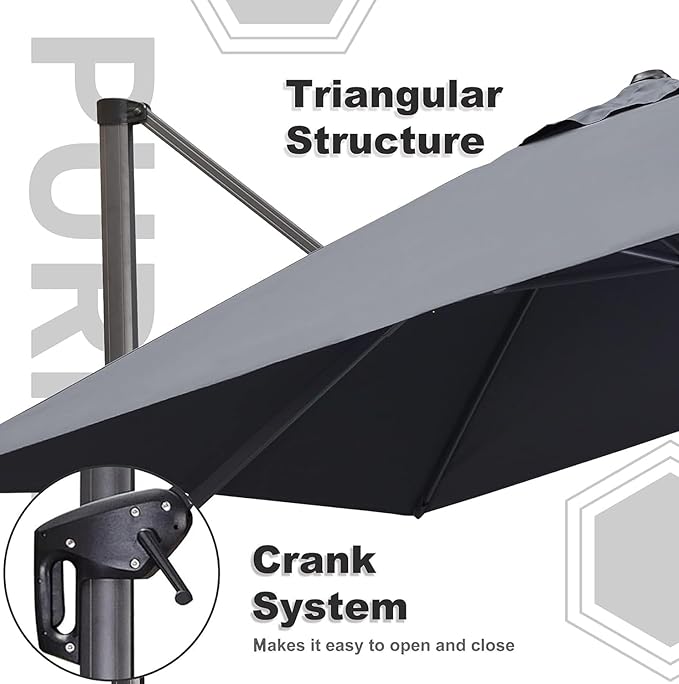PURPLE LEAF 10' X 13' Patio Umbrella with Base Outdoor Cantilever Rectangle Offset Umbrella with 360-degree Rotation for Garden Deck Pool Patio Light Grey - Image 8