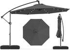 Tangkula 10ft Solar LED Patio Umbrella with Base, Offset Cantilever Outdoor Umbrella with 32 LED Lights, Infinite Tilt, 360 Degree Rotation, Crank Handle for Pool Deck Garden Backyard (Gray) by TANGKULA