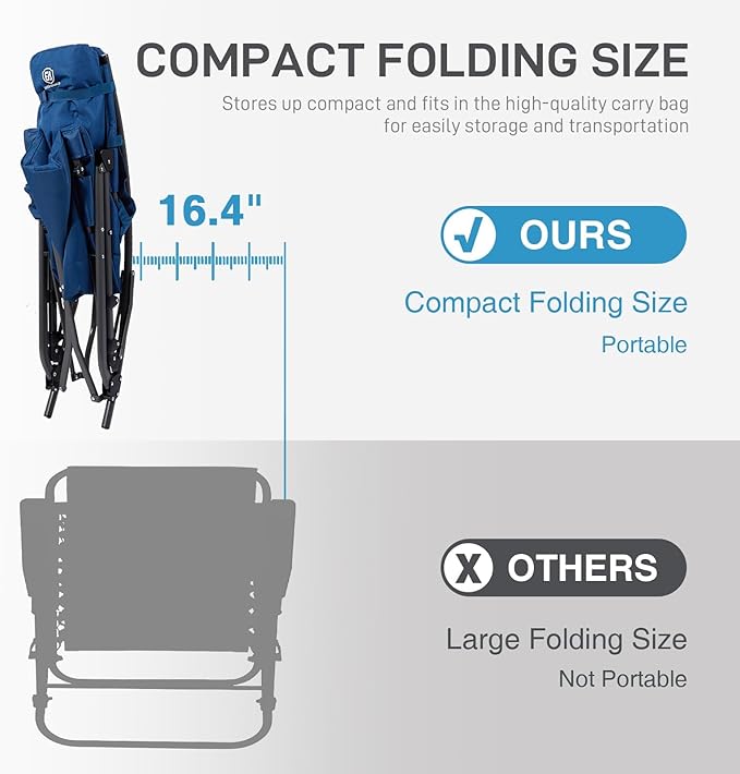 EVER ADVANCED Oversized Folding Rocking Camping Chair, Padded Portable Rocker Chair for Patio, Lawn and Outdoors, Heavy Duty Hard Armchair for Adults Supports 400lbs, Blue - Image 6