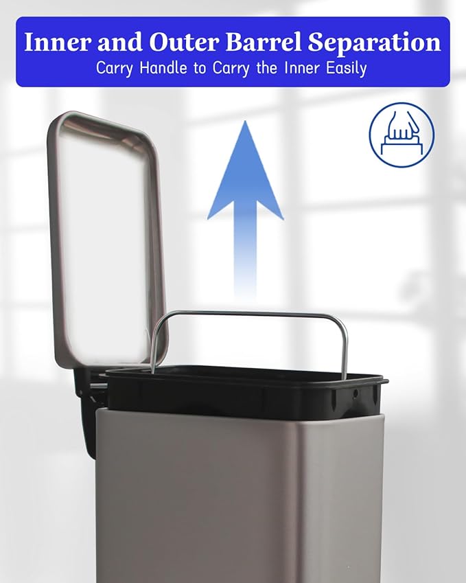 Bathroom Trash Can with Lid，5 Liter / 1.3 Gallon Small Trash Can with Removable - Image 6