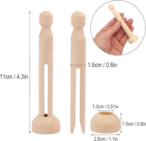 120 PCS Wood Doll Pins, Unfinished Doll Clothespins, Wood Clothespins and Stands - Image 2