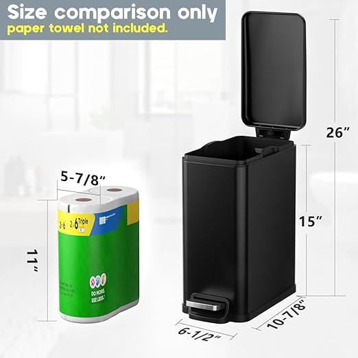 Slim Bathroom Trash Can with Lid Soft Close, 2.6 Gallon Stainless Steel Garbage - Image 3
