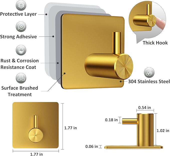 VIS'V Adhesive Towel Hooks, Waterproof Shower Wall Stick on Hooks - Image 3
