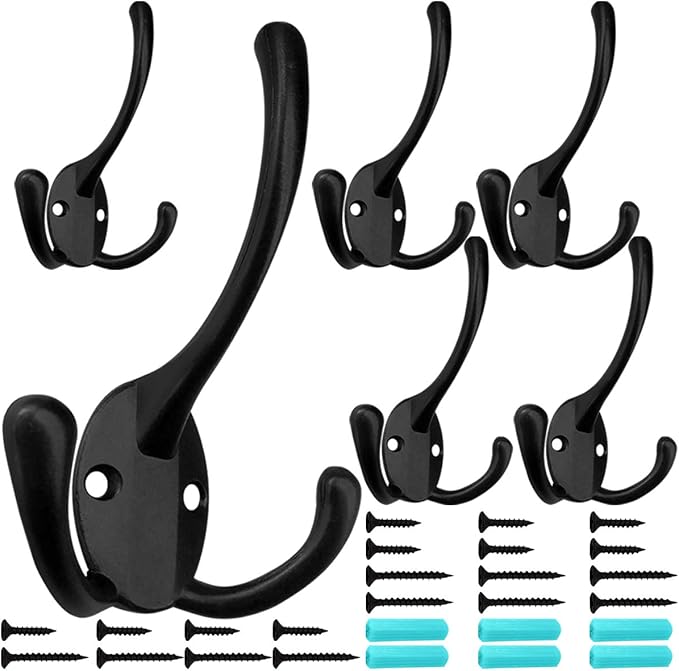 IBosins 6 Pack Big Heavy Duty Three Prongs Coat Hooks Wall Mounted by IBosins