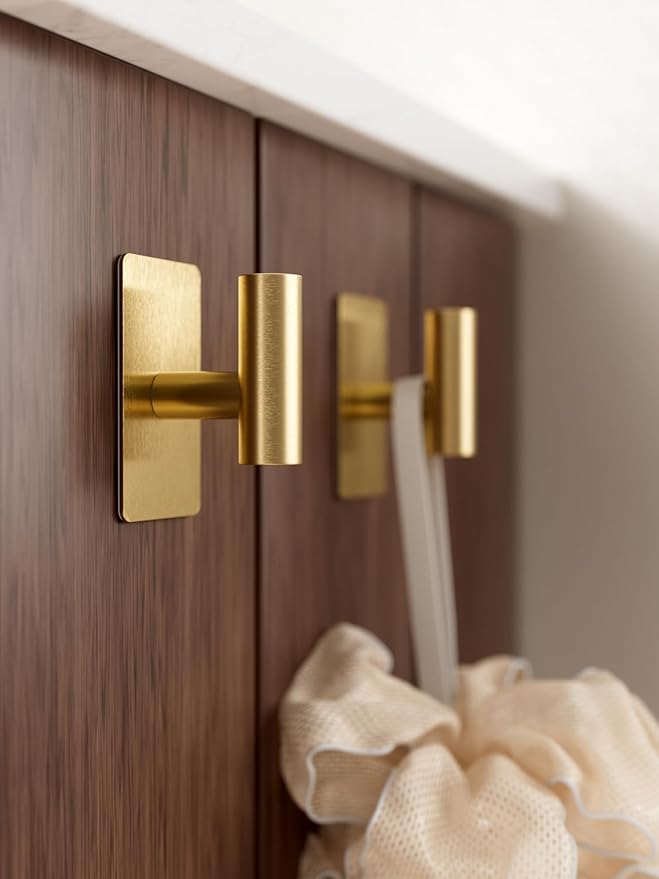 Towel Hooks for Bathrooms – 4 Pack, Brushed Gold Finish, T-Shaped Stainless - Image 6