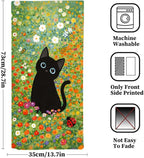 Watercolor Floral Hand Towels for Bathroom, 2 Packs Black Cat Kitchen Towels - Image 2