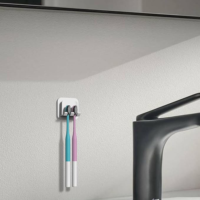 2 PCS Self-Adhesive Toothbrush Holders Wall Mounted, Water Proof Toothbrush Hook - Image 4