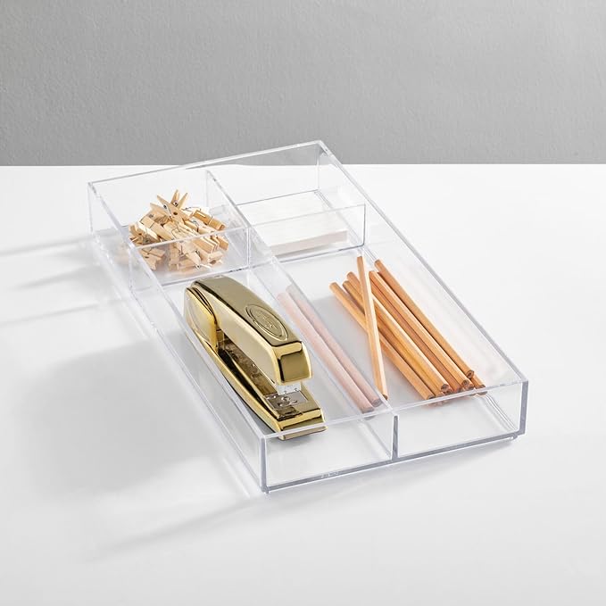 mDesign Plastic Stackable Office Divided Storage Drawer Organizer Tray - Image 2