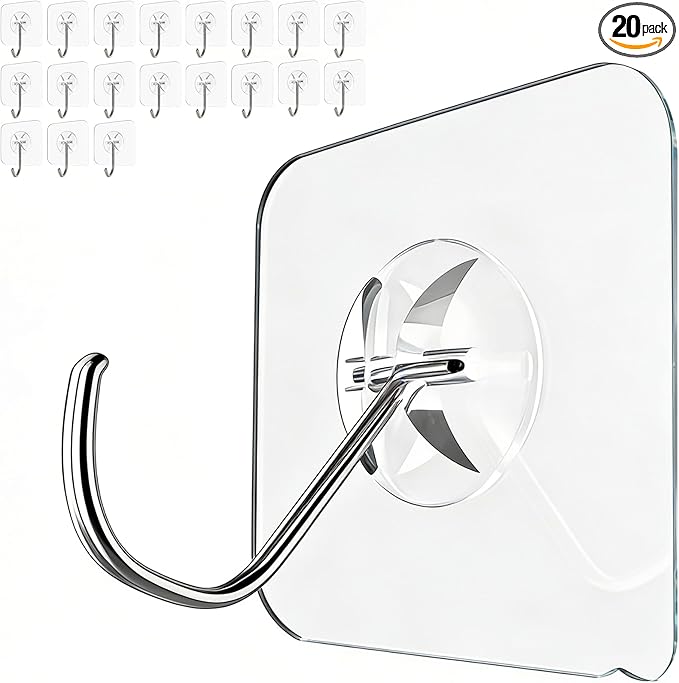 Heavy Duty Adhesive Hooks 20-Pack: Holds 22lb, Strong Reusable & Waterproof by Latoxcaa-SpaceMaster