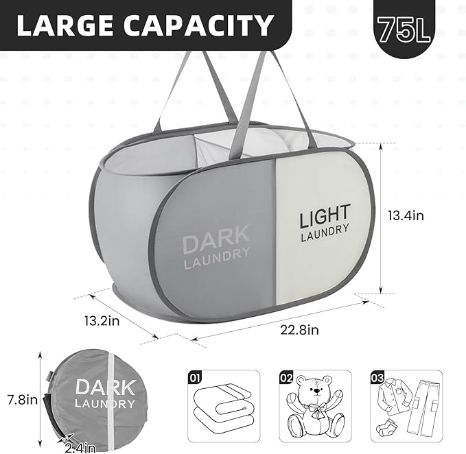 TECHMILLY Collapsible Laundry Basket Durable Pop Up Hamper - Image 3