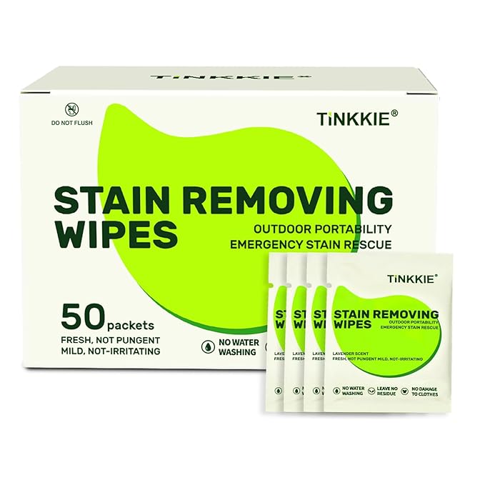 50 Pack Stain Remover Wipes for Clothes & Fabric – Instant Clothing Stain by TINKKIE