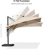 PURPLE LEAF 10 Feet Patio Umbrella with Base Outdoor Cantilever Solar Powered LED Swivel Square Umbrella Aluminum Offset Umbrella with 360-degree Rotation for Garden Deck Pool Patio, Beige - Image 9