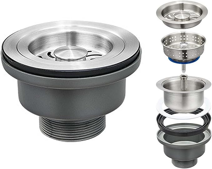 3-1/2 ‘’Kitchen Sink Drain Assembly Kit 304 Stainless Steel Sink Strainer Drain by QruiLanTu