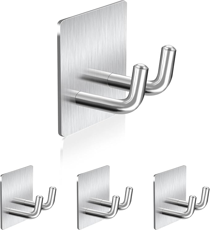Adhesive Hooks, Stick on Stainless Steel Towel Robe Razor Wall Hooks by AdhesiveHooks