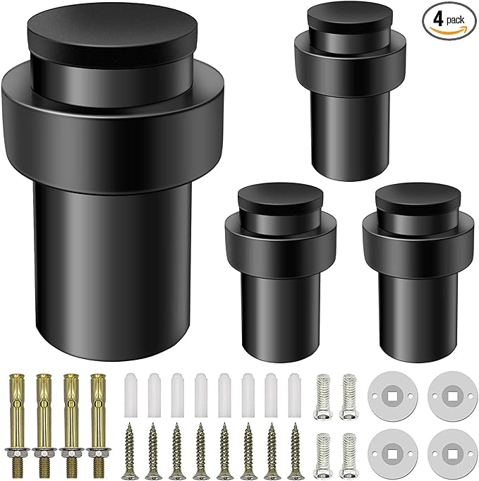 Door Stoppers 2.5 Inch Floor Door Stop Cylindrical Black Doorstop Rubber Bumper by KOLAKO