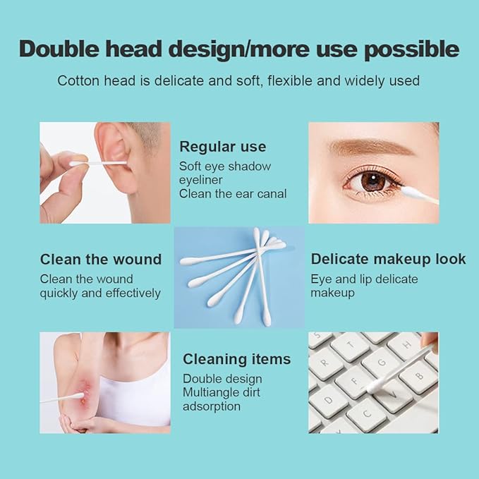 Individually Wrapped Cotton Swabs, Travel Cotton Swabs, Cotton Stick, Double - Image 2