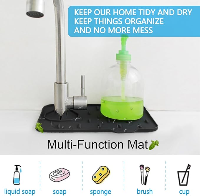 2 Pieces Black Faucet Guard & Draining Mat 8.3" Mini Splash Guard Faucet Handle - Image 8