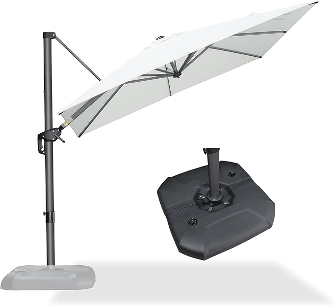 PURPLE LEAF 8 Feet Square Cantilever Umbrella Patio Umbrella with Base Outdoor Umbrella Aluminum Offset with 360-degree Rotation for Garden Deck Pool Patio White by PURPLELEAF