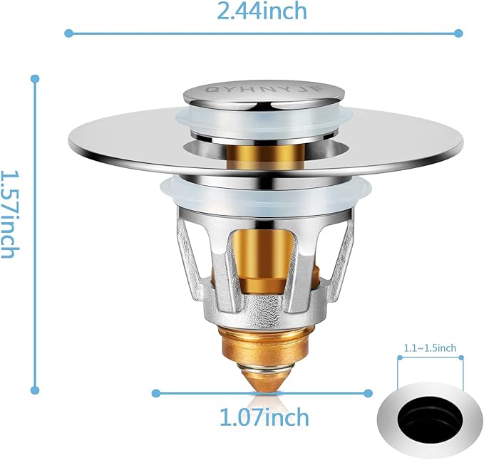 Bathroom Sink Stopper with Hair Catcher – Universal Pop-Up Drain Strainer - Image 2