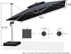 PURPLE LEAF 12 Feet Double Top Deluxe Square Patio Umbrella Offset Hanging Umbrella Cantilever Outdoor Market Garden Umbrella, Grey - Image 8