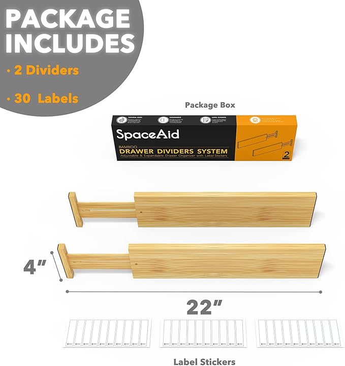 SpaceAid 4“ High Bamboo Deep Drawer Dividers - Image 2