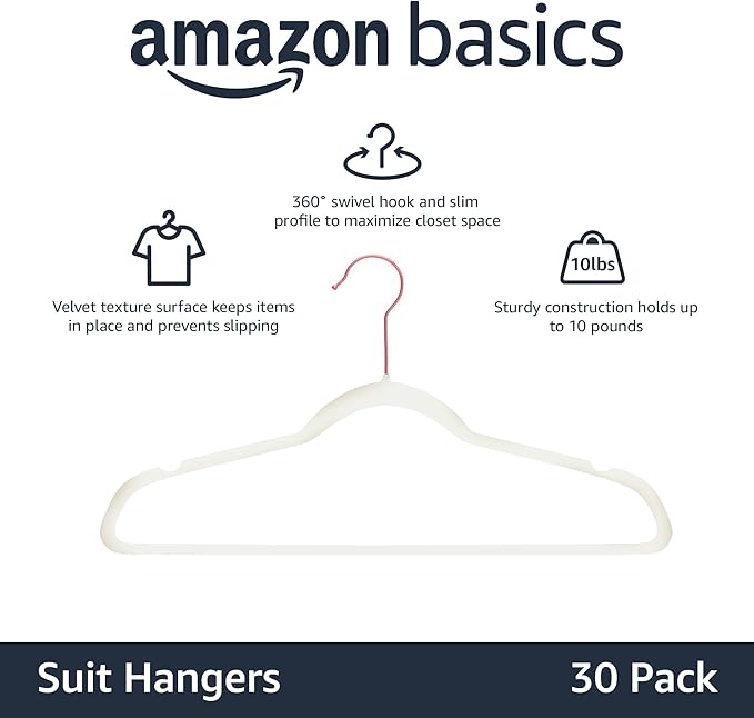Amazon Basics Slim Velvet Non-Slip Space Saving Suit Clothes Hangers, Closet - Image 2