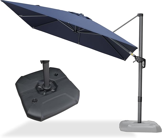 PURPLE LEAF Patio 9 Feet Cantilever Offset Umbrella with Base Outdoor Umbrella with 360-degree Rotation for Garden Deck Pool Patio Navy Blue - Image 3