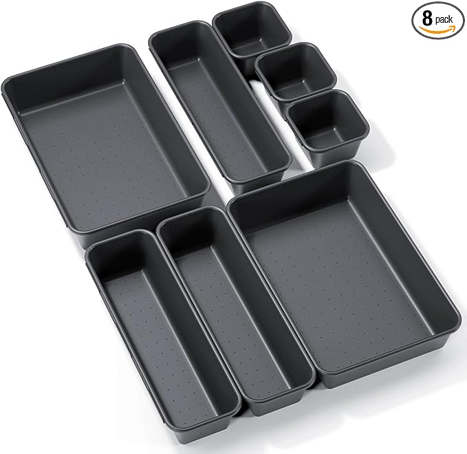 8PCS Plastic Interlocking Drawer Organizer, 3 Sizes Versatile Desk Drawer by Kutesna