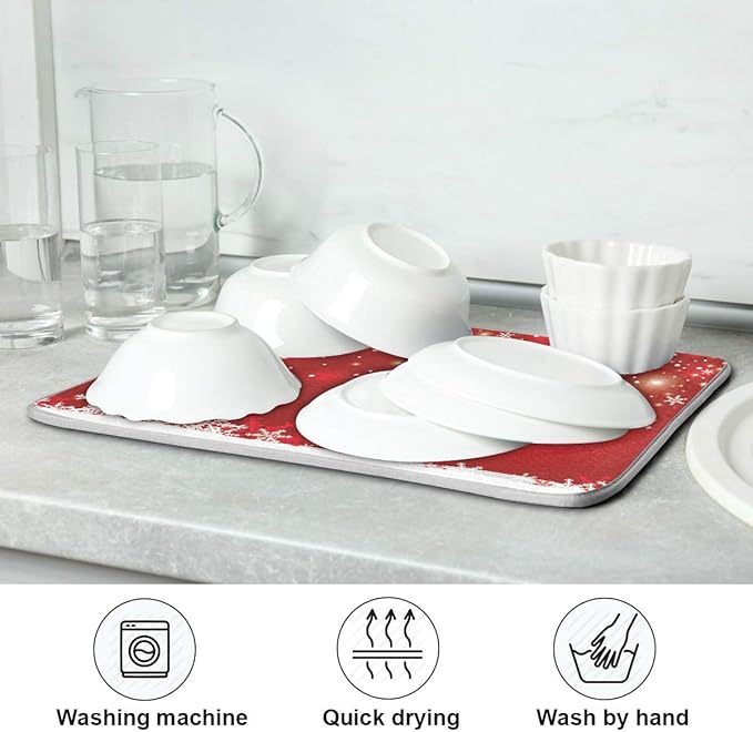 Christmas White Snowflake On Red Background Dish Drying Mat 16x18 inch Dish - Image 7