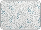 Grey and Blue Leaves branches Dish Drying Mat 18x24 by Wamika