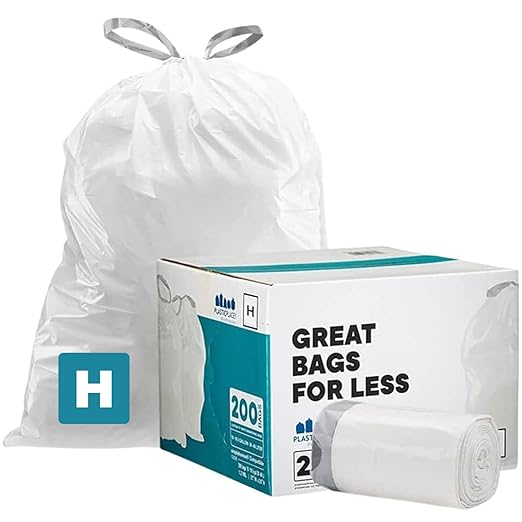 Plasticplace Custom Fit Trash Bags Compatible w Simplehuman Code H Drawstring by Plasticplace