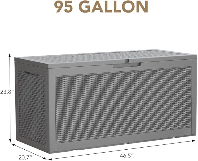 Devoko 95 Gallon Deck Box Large Resin Outdoor Storage Box, Waterproof and UV Resistant Lockable for Outdoor and Patio, Large Storage Cabinet for Patio Furniture, Garden Tools and Pool Supplies, Grey - Image 6